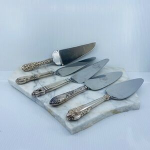 5 Vintage sterling silver stamped / hallmarked handled cake / pie servers.